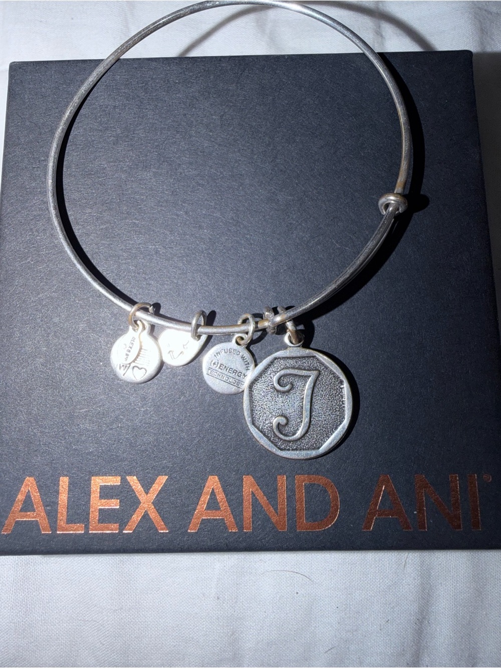 Alex and Ani Silver Initial 'J' Charm Bangle Bracelet